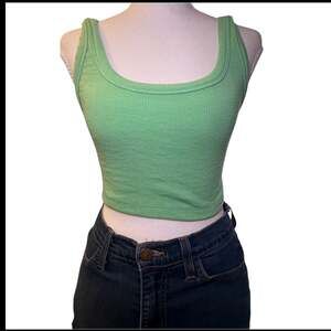 Y2K Lime Green Ribbed Crop Tank Top Fitted Stretch Basic S
